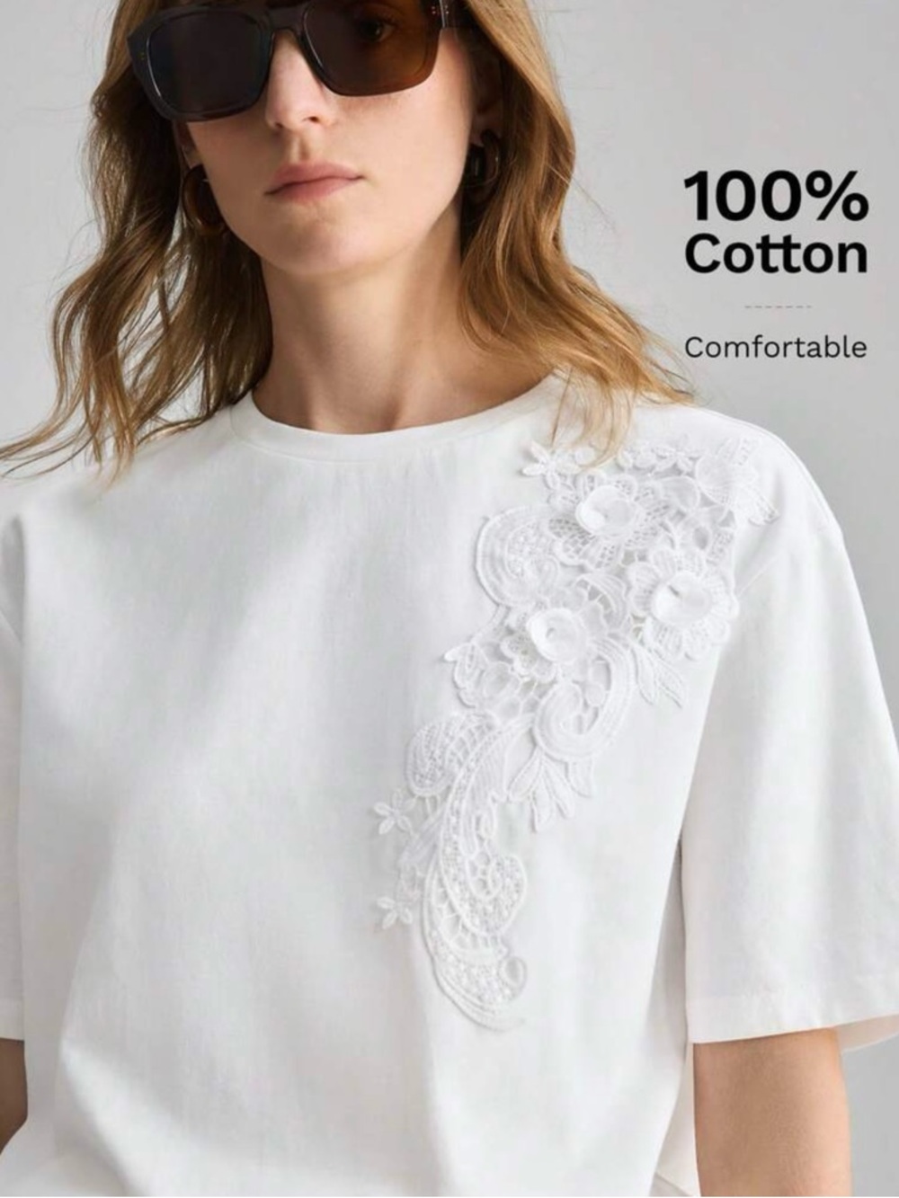 NWT ~ Women’s Free People Look White Cotton Embellished Short-Sleeve Top ~Size L
